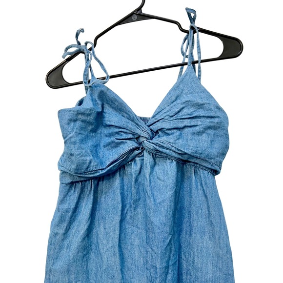 Old Navy Womens Blue Chambray Jumpsuit Twist Front‎ Tie Strap Wide Leg Medium - Picture 2 of 7